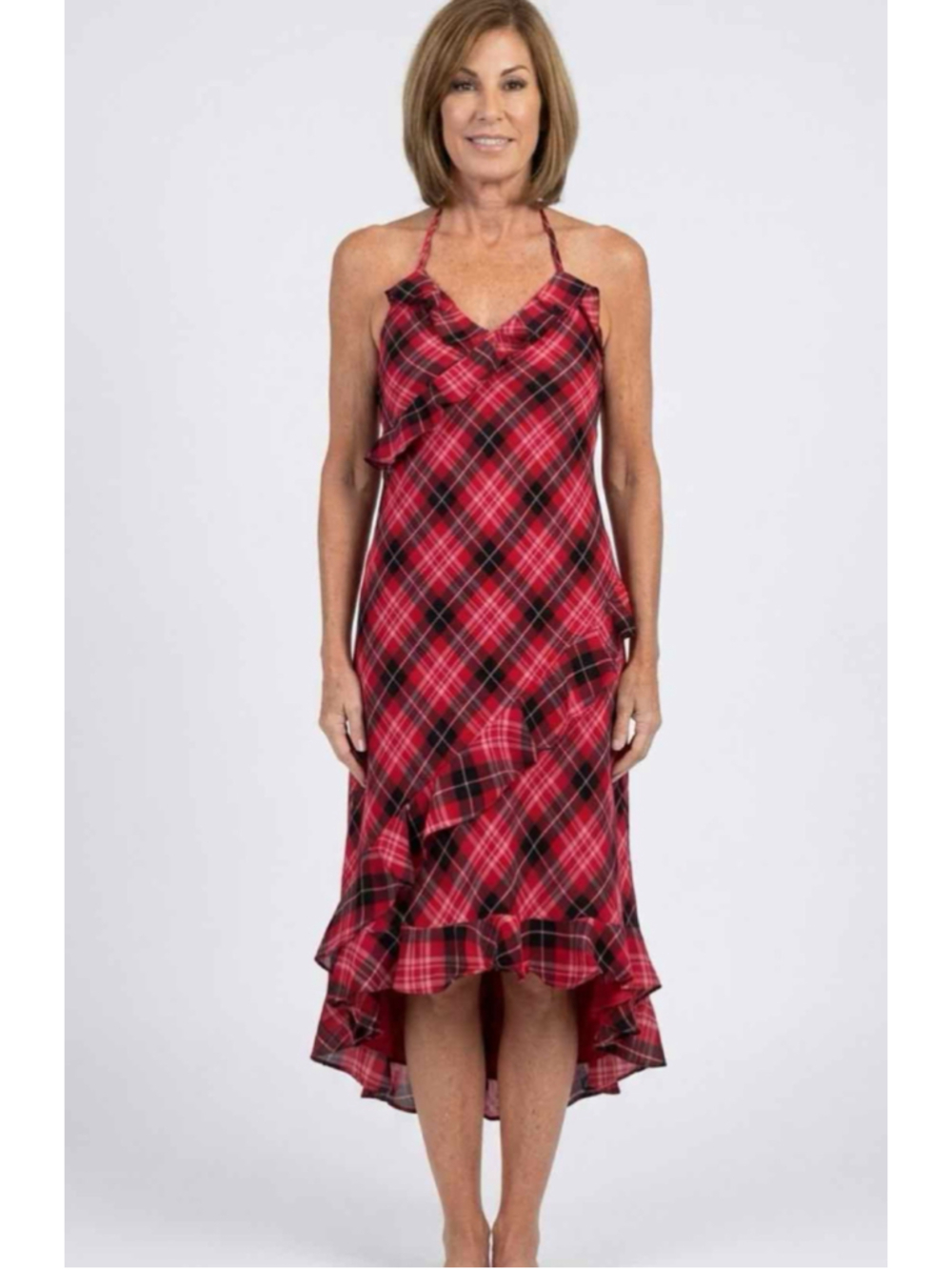 LoveShackFancy x VS PINK Cozy Plaid Ruffle Halter Midi Dress Medium NWT